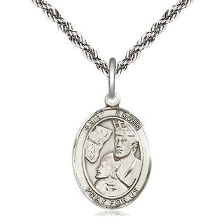Sterling Silver Saint Edwin Medal Religious Jewelry Engraved Catholic Saint Jewelry