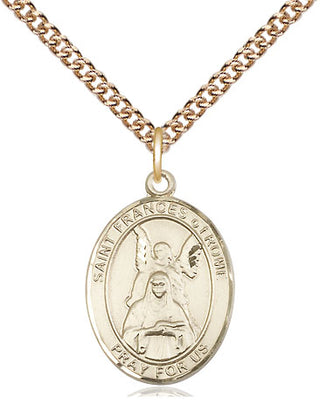 14kt Gold Saint Frances of Rome Medal Engraved Catholic Saint Jewelry