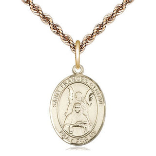 14kt Gold Saint Frances of Rome Medal Engraved Catholic Saint Jewelry
