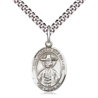 Pewter Saint Andrew Kim Taegon Medal Religious Jewelry Engraved Catholic Saint Jewelry