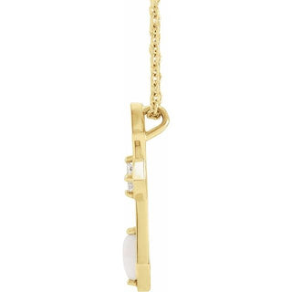 14K Yellow Natural White Opal & .05 CT Natural Diamond Cross 16-18" Necklace