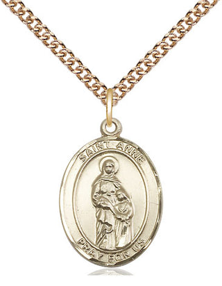 14kt Gold Filled Saint Anne Medal Religious Jewelry Engraved Catholic Saint Jewelry