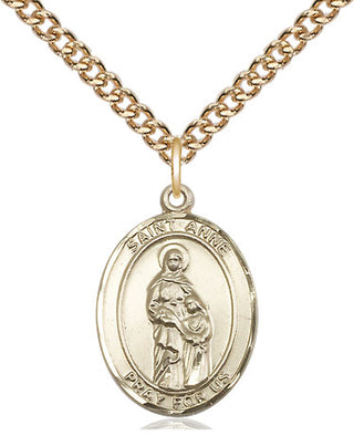 14kt Gold Filled Saint Anne Medal Religious Jewelry Engraved Catholic Saint Jewelry
