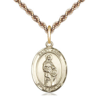 14kt Gold Saint Anne Medal Engraved Catholic Saint Jewelry