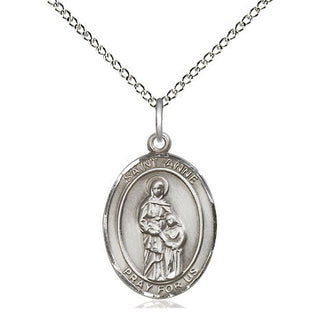 Sterling Silver Saint Anne Medal Religious Jewelry Engraved Catholic Saint Jewelry
