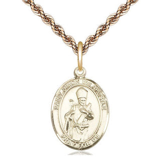 14kt Gold Filled Saint Simon Medal Religious Jewelry Engraved Catholic Saint Jewelry