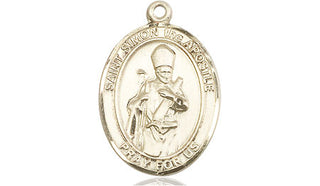 14kt Gold Saint Simon Medal Engraved Catholic Saint Jewelry