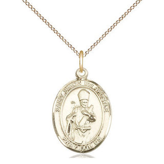 14kt Gold Saint Simon Medal Engraved Catholic Saint Jewelry