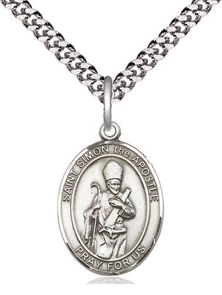 Sterling Silver Saint Simon Medal Religious Jewelry Engraved Catholic Saint Jewelry