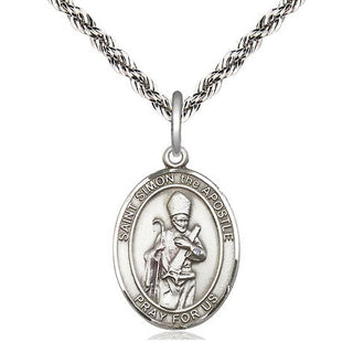 Sterling Silver Saint Simon Medal Religious Jewelry Engraved Catholic Saint Jewelry