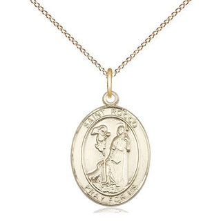 14kt Gold Saint Rocco Medal Engraved Catholic Saint Jewelry