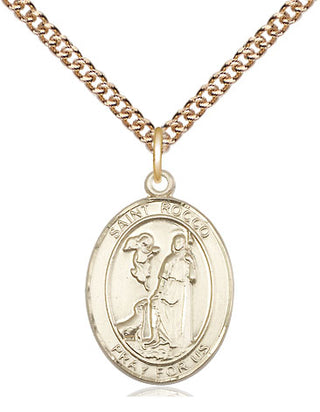 14kt Gold Saint Rocco Medal Engraved Catholic Saint Jewelry