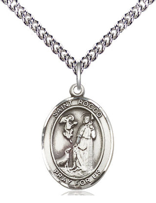 Sterling Silver Saint Rocco Medal Religious Jewelry Engraved Catholic Saint Jewelry