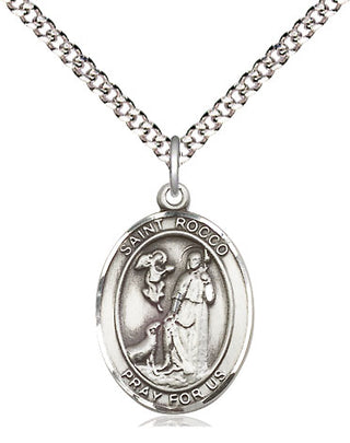 Sterling Silver Saint Rocco Medal Religious Jewelry Engraved Catholic Saint Jewelry