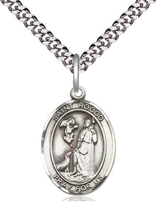 Sterling Silver Saint Rocco Medal Religious Jewelry Engraved Catholic Saint Jewelry