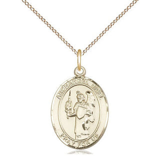 14kt Gold Saint Uriel the Archangel Medal Engraved Catholic Saint Jewelry