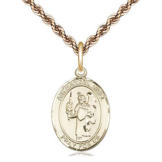 14kt Gold Saint Uriel the Archangel Medal Engraved Catholic Saint Jewelry