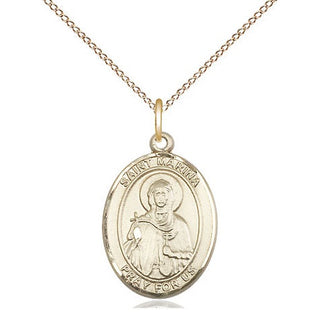 14kt Gold Saint Marina Medal Engraved Catholic Saint Jewelry