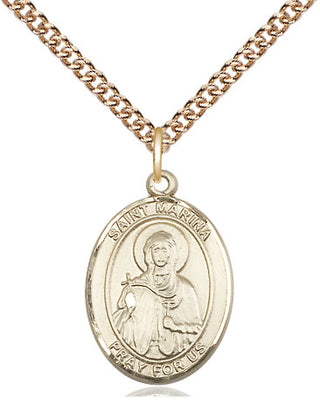 14kt Gold Saint Marina Medal Engraved Catholic Saint Jewelry