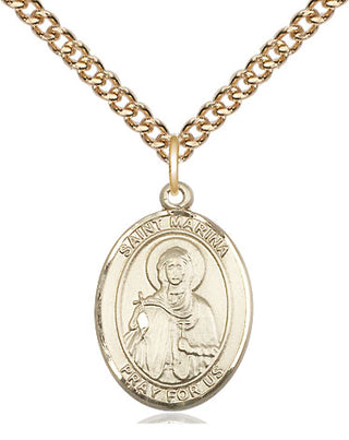 14kt Gold Saint Marina Medal Engraved Catholic Saint Jewelry