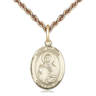 14kt Gold Saint Marina Medal Engraved Catholic Saint Jewelry