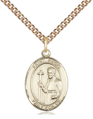 14kt Gold Saint Regis Medal Engraved Catholic Saint Jewelry