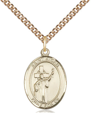 14kt Gold Saint Aidan of Lindesfarne Medal Engraved Catholic Saint Jewelry