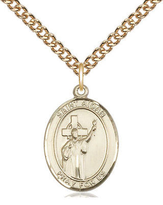 14kt Gold Saint Aidan of Lindesfarne Medal Engraved Catholic Saint Jewelry