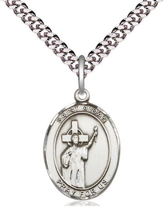 Pewter Saint Aidan of Lindesfarne Medal Religious Jewelry Engraved Catholic Saint Jewelry