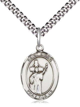 Pewter Saint Aidan of Lindesfarne Medal Religious Jewelry Engraved Catholic Saint Jewelry