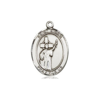 Sterling Silver Saint Aidan of Lindesfarne Medal Religious Jewelry Engraved Catholic Saint Jewelry