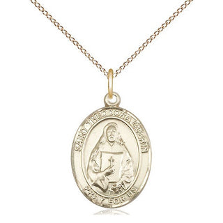 14kt Gold Saint Theodora Medal Engraved Catholic Saint Jewelry