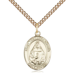 14kt Gold Saint Theodora Medal Engraved Catholic Saint Jewelry
