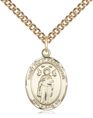 14kt Gold Saint Ivo Medal Engraved Catholic Saint Jewelry