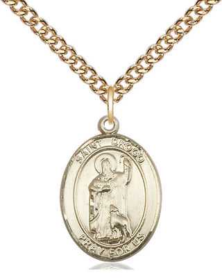 14kt Gold Saint Drogo Medal Engraved Catholic Saint Jewelry