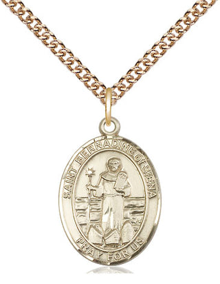 14kt Gold Saint Bernadine of Sienna Medal Engraved Catholic Saint Jewelry