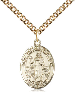 14kt Gold Saint Bernadine of Sienna Medal Engraved Catholic Saint Jewelry