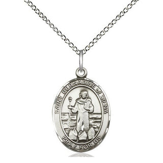 Sterling Silver Saint Bernadine of Sienna Medal Religious Jewelry Engraved Catholic Saint Jewelry