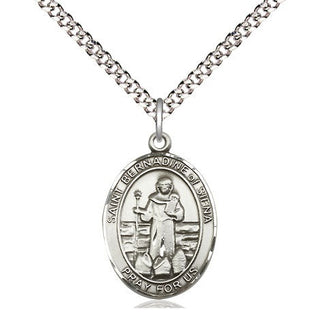 Sterling Silver Saint Bernadine of Sienna Medal Religious Jewelry Engraved Catholic Saint Jewelry