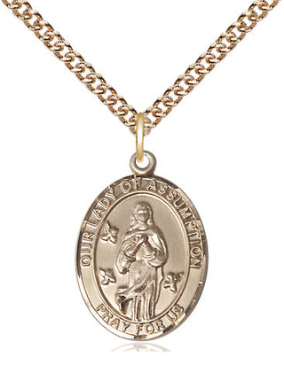 14kt Gold Filled Our Lady of Assumption Medal Religious Jewelry Engraved Catholic Saint Jewelry