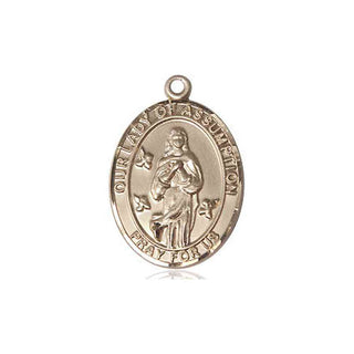 14kt Gold Our Lady of Assumption Medal Engraved Catholic Saint Jewelry