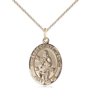 14kt Gold Our Lady of Assumption Medal Engraved Catholic Saint Jewelry