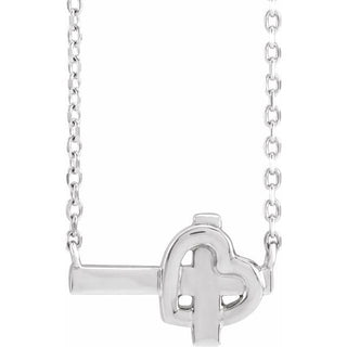 14K White Sideways Cross & Heart 18" Necklace