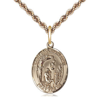14kt Gold Paul the Hermit Medal Engraved Catholic Saint Jewelry
