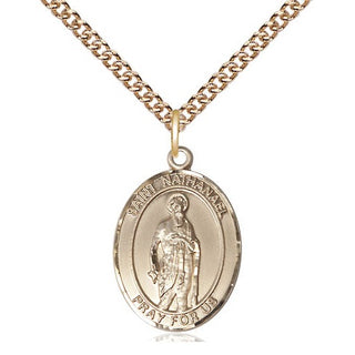 14kt Gold Saint Nathanael Medal Engraved Catholic Saint Jewelry