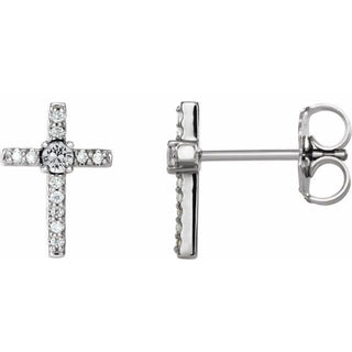 14K White 1/10 CTW Natural Diamond Cross Earrings  