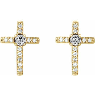 14K Yellow 1/10 CTW Natural Diamond Cross Earrings  