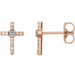 14K Rose 1/10 CTW Natural Diamond Cross Earrings  