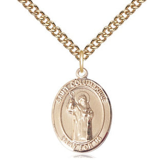 14kt Gold Saint Columbkille Medal Engraved Catholic Saint Jewelry