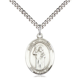 Pewter Saint Columbkille Medal Religious Jewelry Engraved Catholic Saint Jewelry
